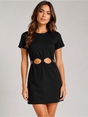 Black Cutout Waist Mini Dress | Short Sleeve Bodycon Dress NWOT